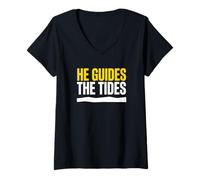 Femme Il Guide Les marées : Foi chrétienne, Ocean Believer T-Shirt avec Col en V