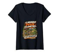 Femme Il Manque Deux Kilomètres C'est Important Humour Cycliste T-Shirt avec Col en V