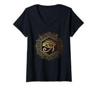 Femme Œil Mystique d'Horus Géométrique Egypte Ancienne T-Shirt avec Col en V