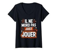 Femme Il Ne Mord Pas Il Veut Juste Jouer Gaming Jeux Vidéo T-Shirt avec Col en V