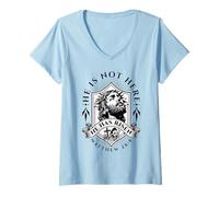 Femme Il n'est Pas là, il est ressuscité Jésus-Christ, Dieu, Rétro Christian T-Shirt avec Col en V