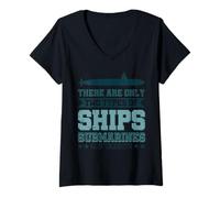 Femme Il n'y a Que Deux Types de navires, sous-Marins et cibles T-Shirt avec Col en V