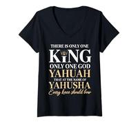 Femme Il n'y a qu'un Seul Roi Yahuah Yahusha Lion de Juda T-Shirt avec Col en V