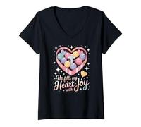 Femme Il Remplit Mon Cœur De Joie Chrétienne T-Shirt avec Col en V