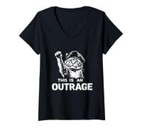 Femme Il s'agit d'un Chat Outrage avec béret et Poing surélevé T-Shirt avec Col en V