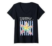 Femme Il va Bien à Mon âme Christian Pretty Ocean Starfish T-Shirt avec Col en V