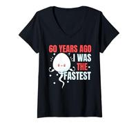 Femme Il y a 60 Ans, j'étais Le Jour de Mes 60 Ans Le Plus Rapide T-Shirt avec Col en V