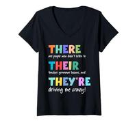Femme il y a des Gens Qui n'ont Pas écouté la Grammaire de Leur Professeur T-Shirt avec Col en V