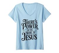 Femme Il y a du Pouvoir dans Le nom de Jésus - Vintage Christian Faith T-Shirt avec Col en V