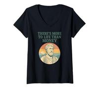 Femme Il y a Plus dans la Vie Que l'argent - Philosopher Ancient T-Shirt avec Col en V