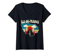 Femme Île-de-France France Vintage Région Française Arc-en-Ciel Rétro Années 70 T-Shirt avec Col en V