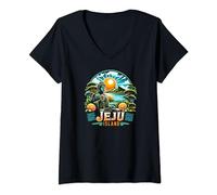 Femme Île de Jeju - Corée du Sud T-Shirt avec Col en V