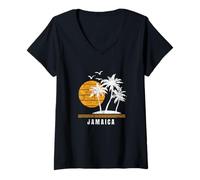 Femme Île de la Jamaïque, Souvenirs de Vacances aux Caraïbes T-Shirt avec Col en V