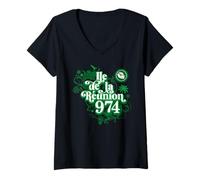Femme Ile de la Réunion - Ornaments C26 Green T-Shirt avec Col en V