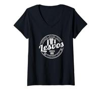 Femme Île de Lesvos en Grèce Souvenir de Vacances Vintage rétro T-Shirt avec Col en V