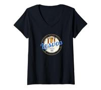 Femme Île de Lesvos en Grèce Souvenir de Vacances Vintage rétro T-Shirt avec Col en V