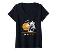 Femme Île de St Martin, Souvenirs de Vacances aux Caraïbes T-Shirt avec Col en V