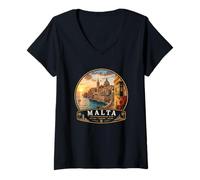 Femme Île de Vacances méditerranéenne de Malte La Valette T-Shirt avec Col en V