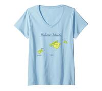 Femme Îles Baléares Carte de Majorque Ibiza Minorque Voyage T-Shirt avec Col en V