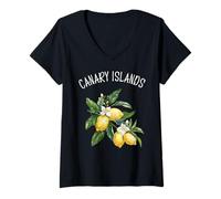 Femme Îles Canaries Espagne Citron Art Espagnol Fruit Lover Vintage T-Shirt avec Col en V