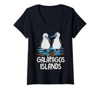 Femme Iles Galapagos Oiseaux Marins à Pattes Bleues T-Shirt avec Col en V