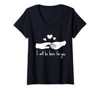 Femme I'll Be Here for You Couple Romantique Tenant la Main Valentine T-Shirt avec Col en V