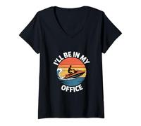 Femme Ill Be in My Office Funny Jet Ski Sarcastique T-Shirt avec Col en V