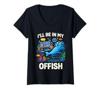 Femme I'll Be in My Offish Funny Work from Home Fish T-Shirt avec Col en V