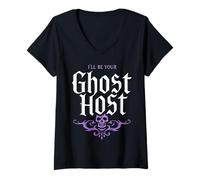 Femme I'll Be Your Ghost Host Haunted Mansion Funny Halloween T-Shirt avec Col en V