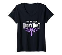 Femme I'll Be Your Ghost Host Spooky Halloween Vibe T-Shirt avec Col en V