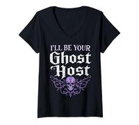 Femme I'll Be Your Ghost Host Spooky Party Halloween Vibe T-Shirt avec Col en V