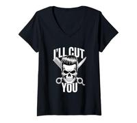 Femme I'll Cut You Ciseaux de Coiffeur Crâne Peigne à Cheveux T-Shirt avec Col en V