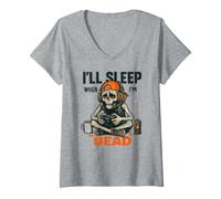 Femme I'll Sleep When I'm Dead - Halloween Squelette Gaming Gamer T-Shirt avec Col en V