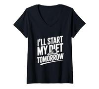 Femme I'll Start My Diet Tomorrow Humour Humoristique T-Shirt avec Col en V