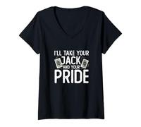 Femme I'll Take Your Jack and Your Pride Jeu de Cartes Amusant T-Shirt avec Col en V
