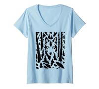 Femme Illusion d'optique Loup caché dans la forêt T-Shirt avec Col en V
