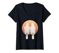 Femme Illustration Animale Oiseaux Symboliques T-Shirt avec Col en V