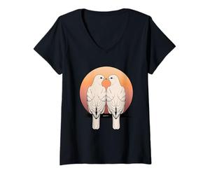 Femme Illustration Animale Oiseaux Symboliques T-Shirt avec Col en V