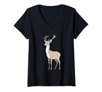 Femme Illustration Animale Symbolique Cerf T-Shirt avec Col en V