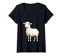 Femme Illustration Animale Symbolique Mouton T-Shirt avec Col en V