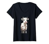 Femme Illustration Animale Vache Symbolique T-Shirt avec Col en V