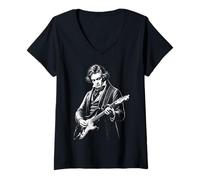 Femme Illustration Artistique de Guitare électrique Beethoven T-Shirt avec Col en V