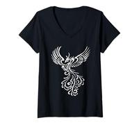 Femme Illustration Blanche Phoenix Rising from The Ashes T-Shirt avec Col en V