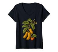 Femme Illustration botanique du Tamarin T-Shirt avec Col en V