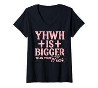 Femme Illustration chrétienne de YHWH est Plus Grande Que ta Peur T-Shirt avec Col en V