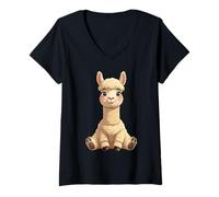 Femme Illustration d’Alpaga Douillet T-Shirt avec Col en V
