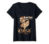 Femme Illustration d'affiche Vintage théâtrale Bon-Ton Etiquette T-Shirt avec Col en V