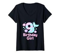 Femme Illustration d'anniversaire sirène pétillante T-Shirt avec Col en V