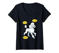 Femme Illustration de Bande dessinée Pop Art Caniche Blanc T-Shirt avec Col en V