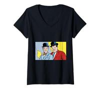 Femme Illustration de Chapeau Melon rétro Pop Art comédique Classique Duo T-Shirt avec Col en V